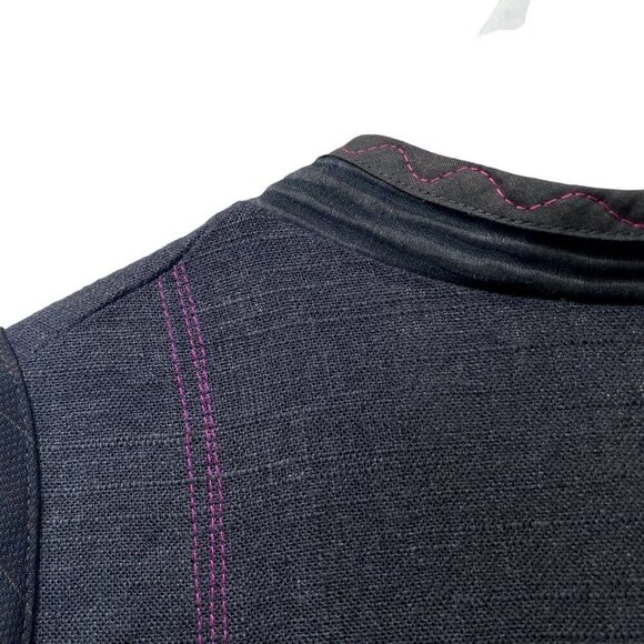 Artsy Vest M/L Charcoal Black Pink Emboidered Applique Boho Top - Picture 11 of 12